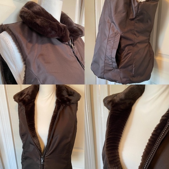 Liz Claiborne Chocolate Brown Reversible Zip-Up Faux Fur Women’s Vest Medium - Picture 9 of 14
